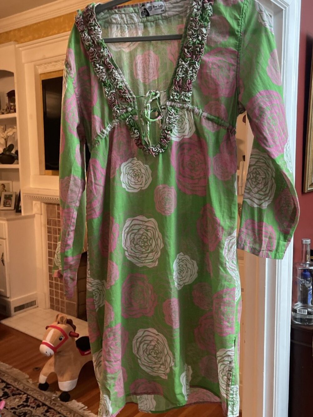 MUD PIE Bag Lady Boho Cover Up Women's Sz SM/Med Swim Cover-Up Dress Pink Green
